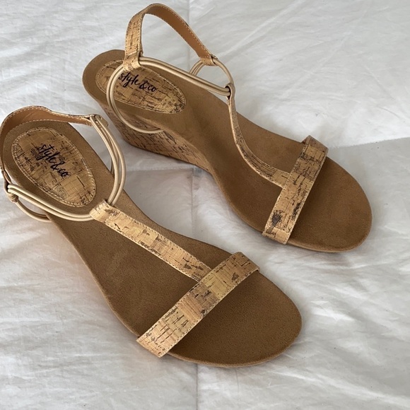 Style & Co Mulan Tan Cork Wedge Sandal Summer Beach Cruise Vacation T-Strap - Picture 5 of 11